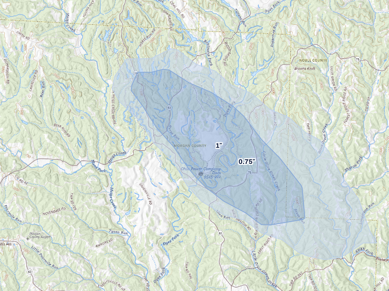 NEXRAD radar-signature map of the hail storm over Mcconnelsville, OH on Aug 11, 2026