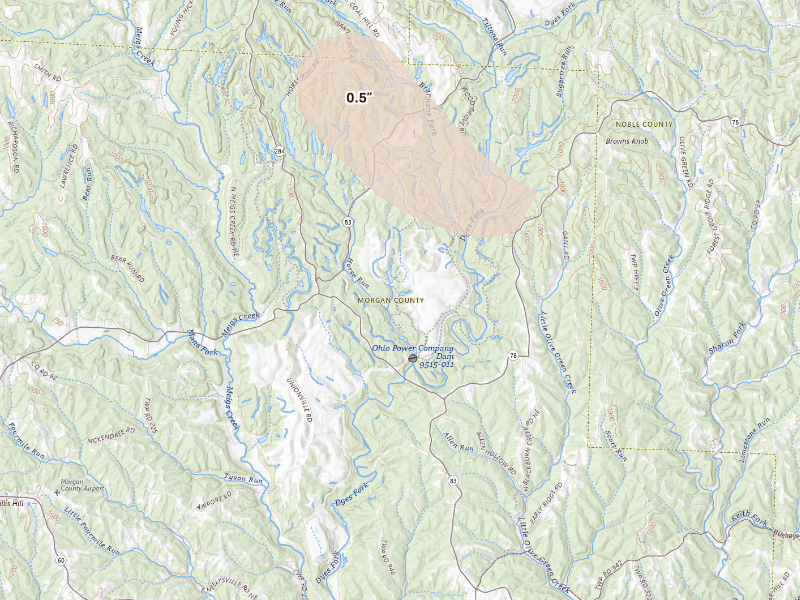 Radar-estimated hail-size map of the storm over Mcconnelsville, OH