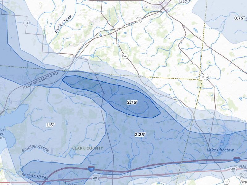 NEXRAD radar-signature map of the hail storm over Mechanicsburg, OH on Mar 22, 2026