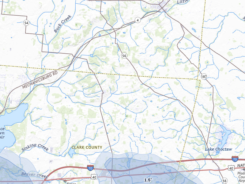 NEXRAD radar-signature map of the hail over Mechanicsburg, OH