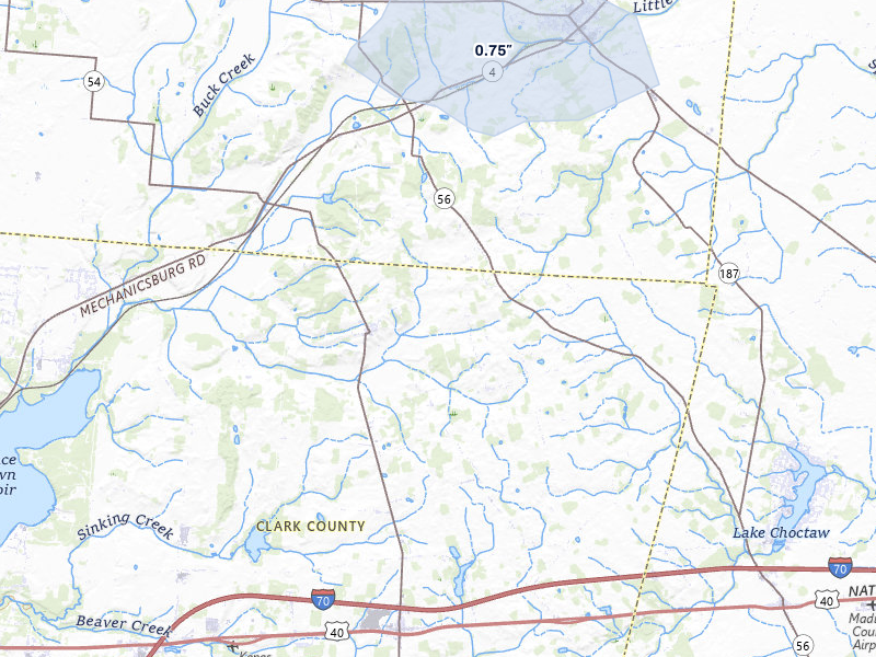 NEXRAD radar-signature map of the hail over Mechanicsburg, OH