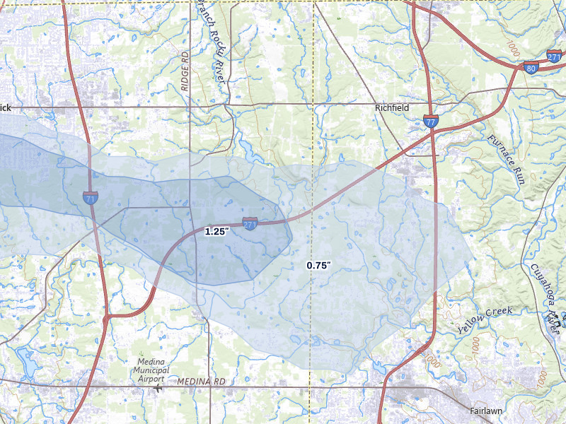 NEXRAD radar-signature map of the hail over Medina, OH