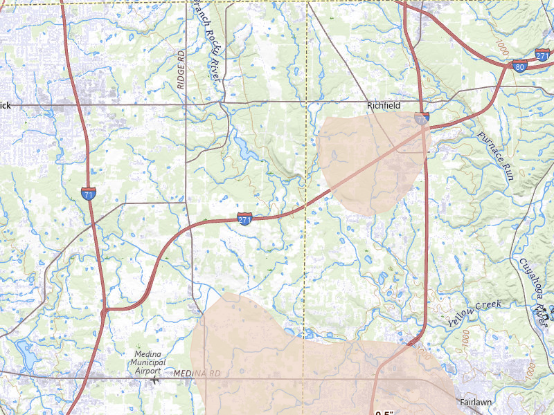 Radar-estimated hail-size map of the storm over Medina, OH on Jun 10, 2026