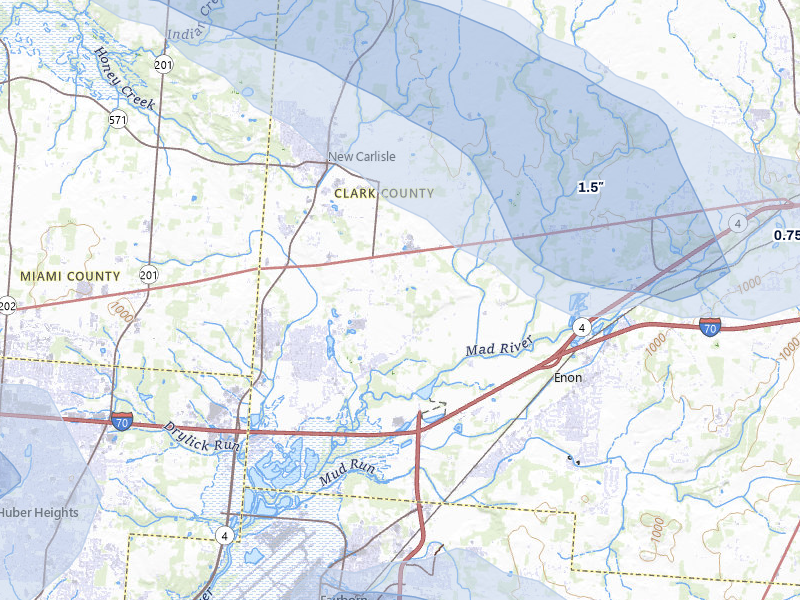 NEXRAD radar-signature map of the hail storm over Medway, OH on Aug 11, 2026