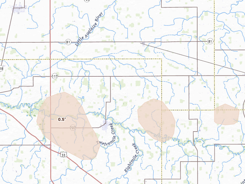 Radar-estimated hail-size map of the storm over Mendon, OH on Mar 22, 2026