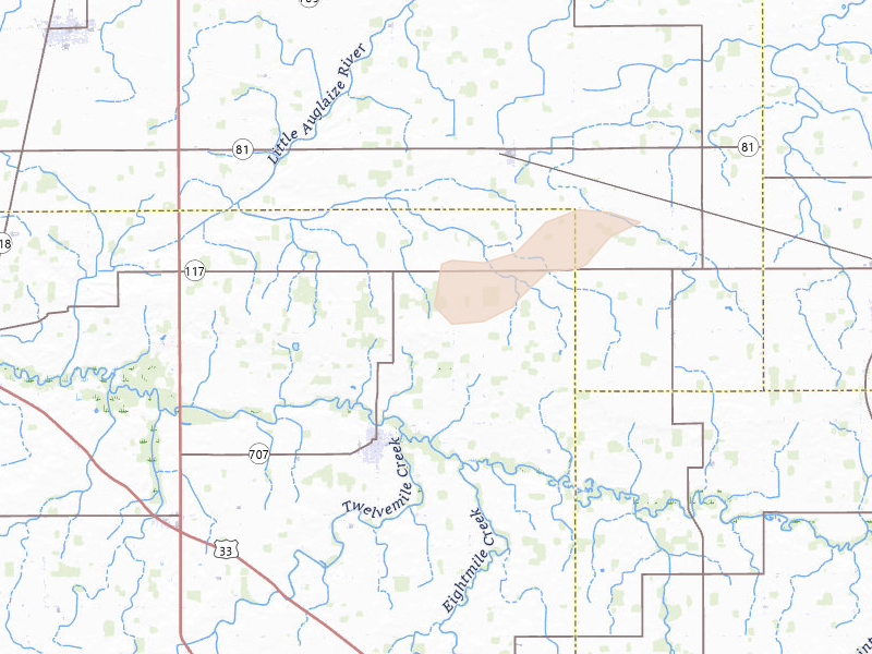 Radar-estimated hail-size map of the storm over Mendon, OH on Aug 7, 2026