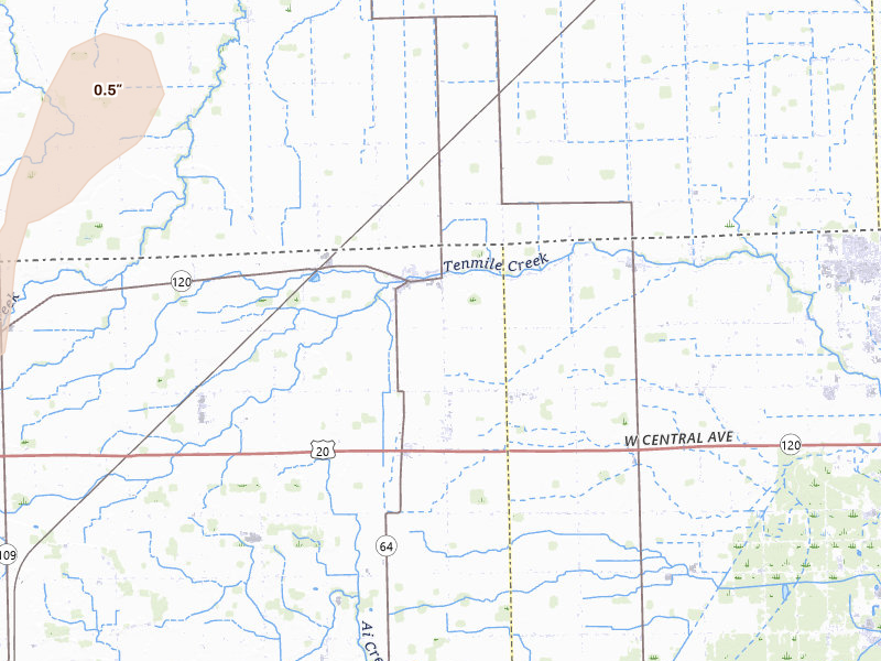 Radar-estimated hail-size map of the storm over Metamora, OH on May 18, 2026