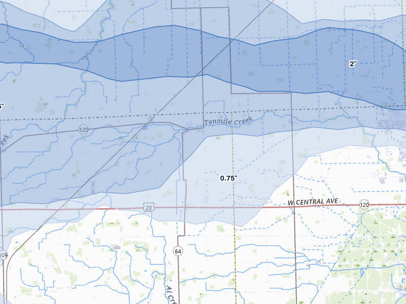 NEXRAD radar-signature map of the hail storm over Metamora, OH on Aug 10, 2026