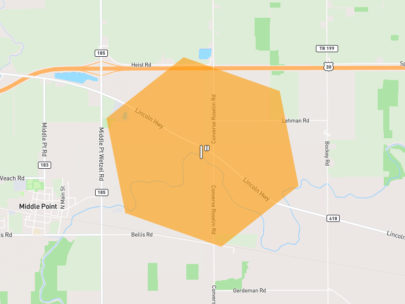 Hail map of Middle Point, OH on Jun 7, 2026, hail up to 1"