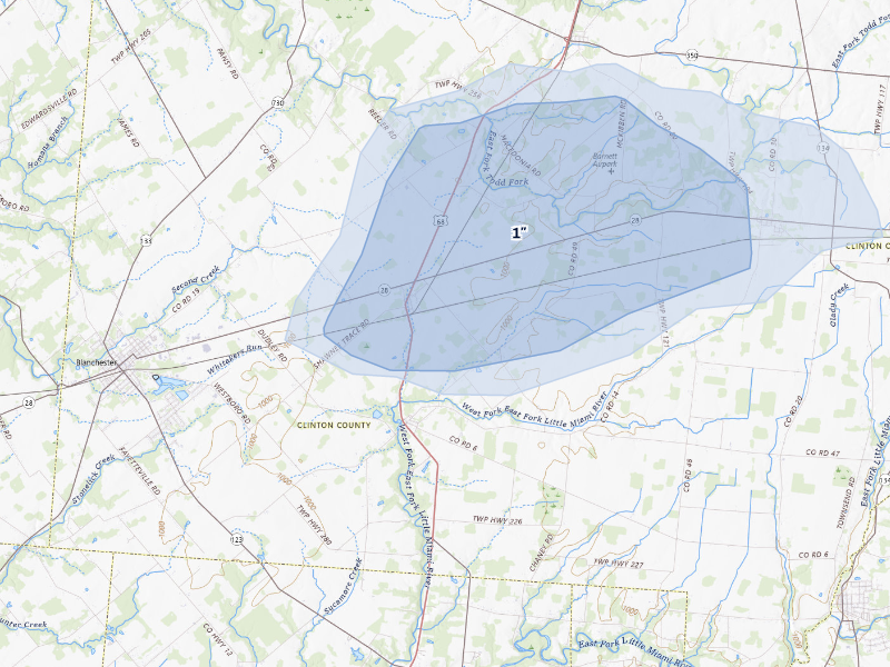 NEXRAD radar-signature map of the hail storm over Midland, OH on Aug 8, 2026