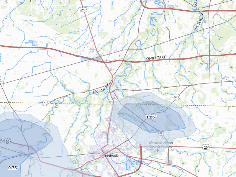 NEXRAD radar-signature map of the hail over Milan, OH