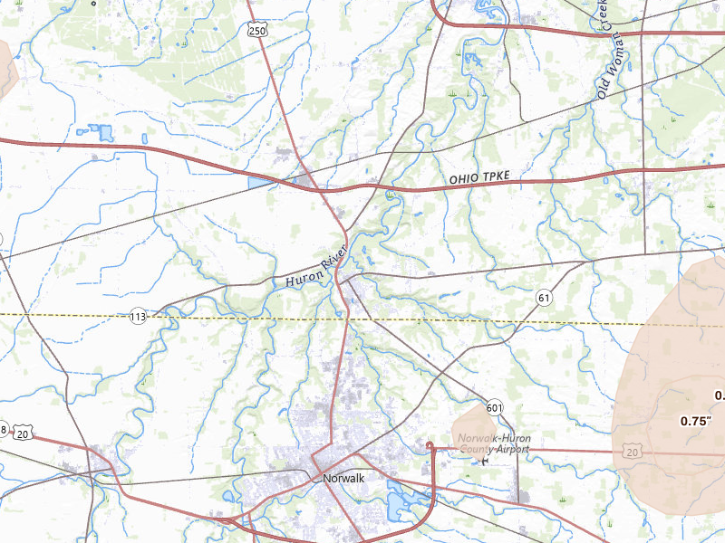 Radar-estimated hail-size map of the storm over Milan, OH on Aug 10, 2026
