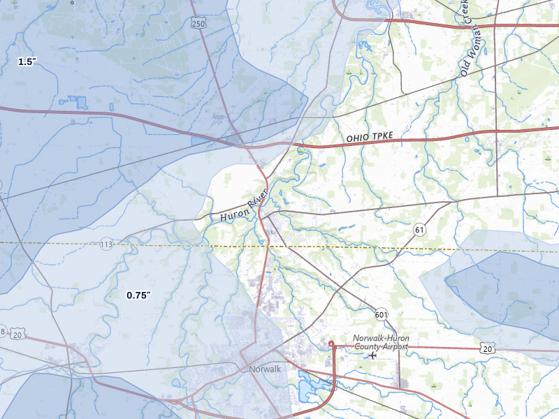 NEXRAD radar-signature map of the hail storm over Milan, OH on Aug 10, 2026