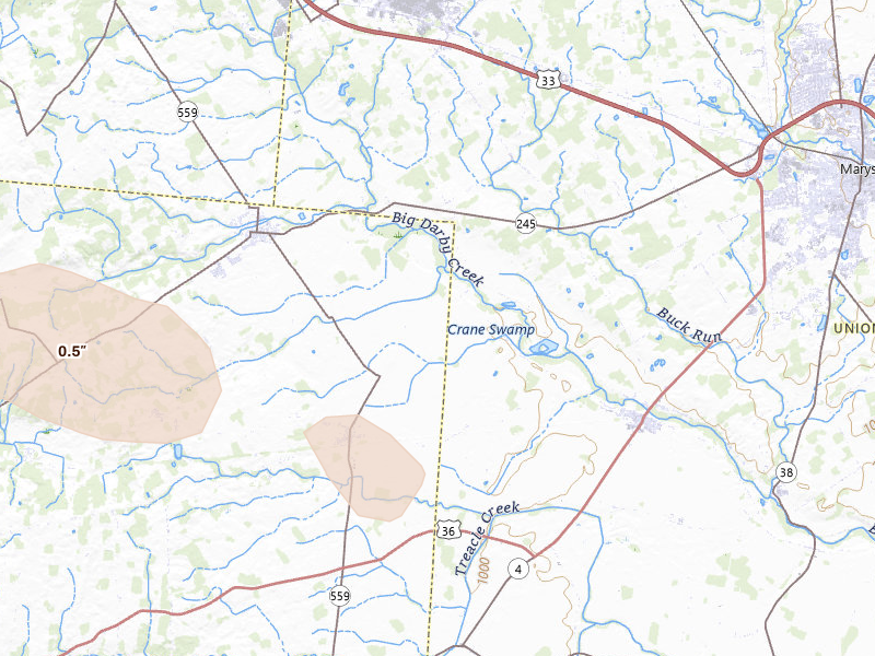 Radar-estimated hail-size map of the storm over Milford Center, OH