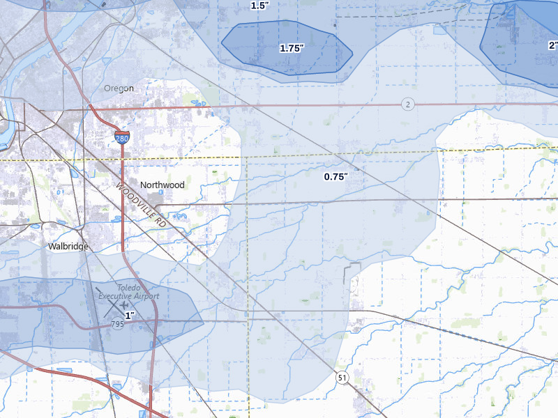 NEXRAD radar-signature map of the hail over Millbury, OH