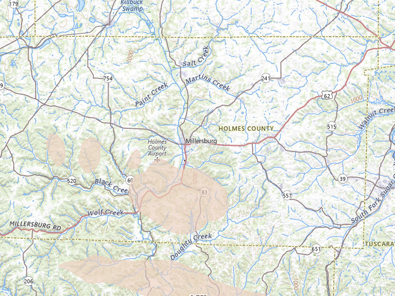 Radar-estimated hail-size map of the storm over Millersburg, OH on Apr 3, 2026