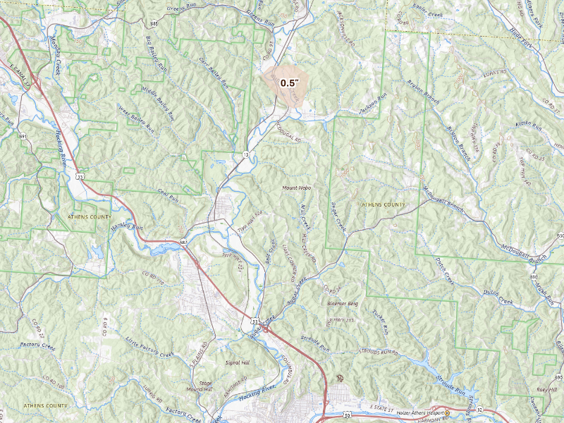 Radar-estimated hail-size map of the storm over Millfield, OH