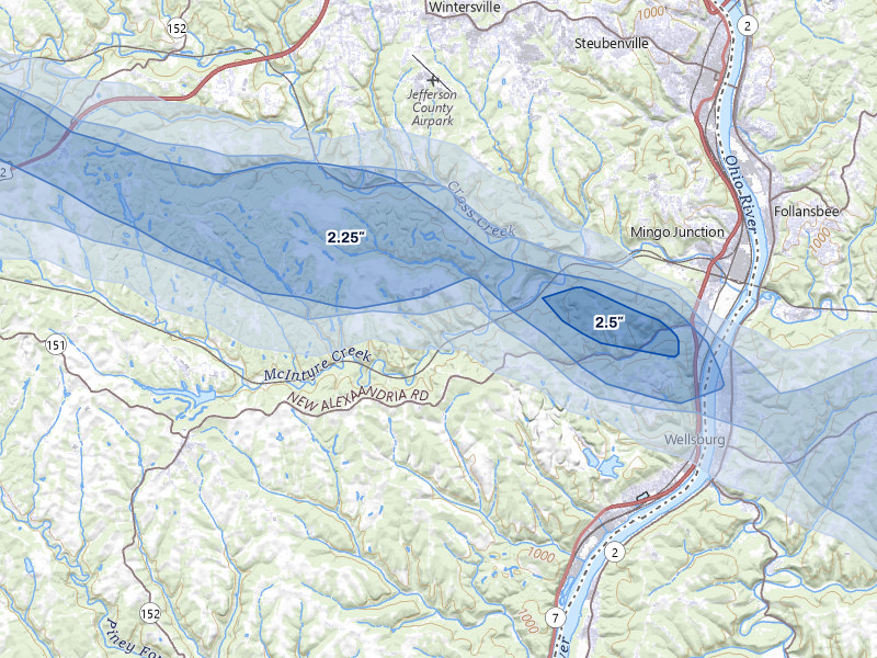 NEXRAD radar-signature map of the hail over Mingo Junction, OH