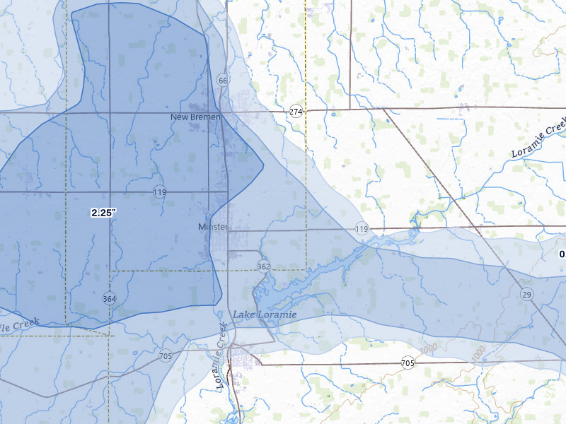 NEXRAD radar-signature map of the hail storm over Minster, OH on Mar 22, 2026