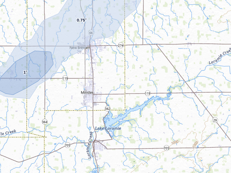 NEXRAD radar-signature map of the hail storm over Minster, OH on May 18, 2026