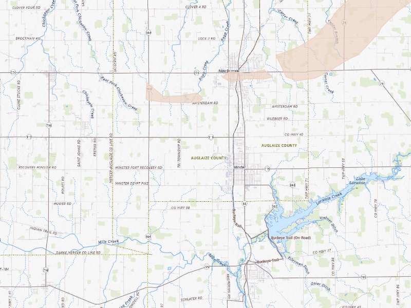 Radar-estimated hail-size map of the storm over Minster, OH on Sep 16, 2026
