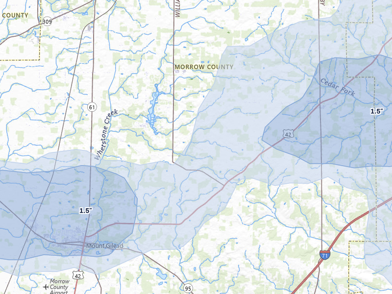 NEXRAD radar-signature map of the hail over Mount Gilead, OH