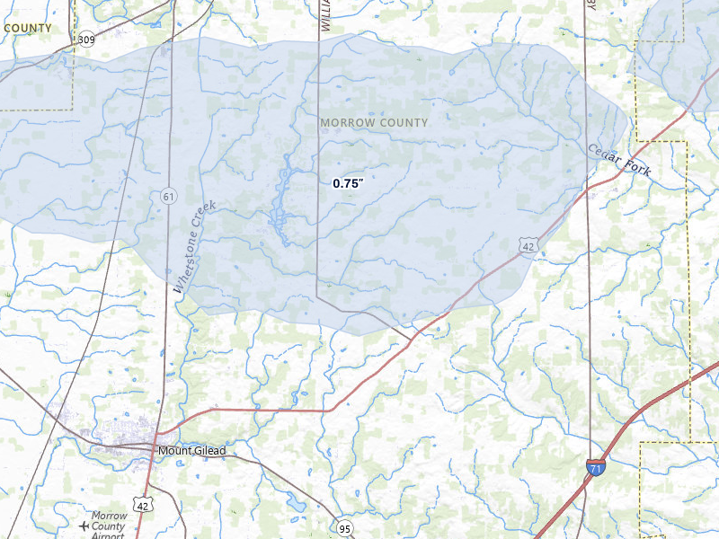 NEXRAD radar-signature map of the hail storm over Mount Gilead, OH on Apr 22, 2026