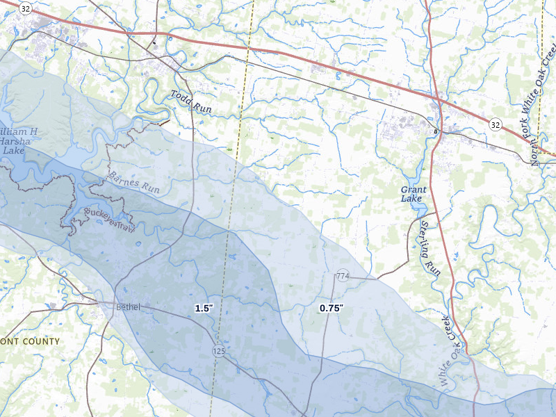 NEXRAD radar-signature map of the hail over Mount Orab, OH