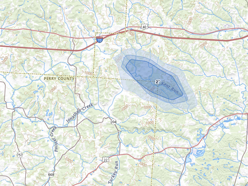 NEXRAD radar-signature map of the hail storm over Mount Perry, OH on Jun 6, 2026