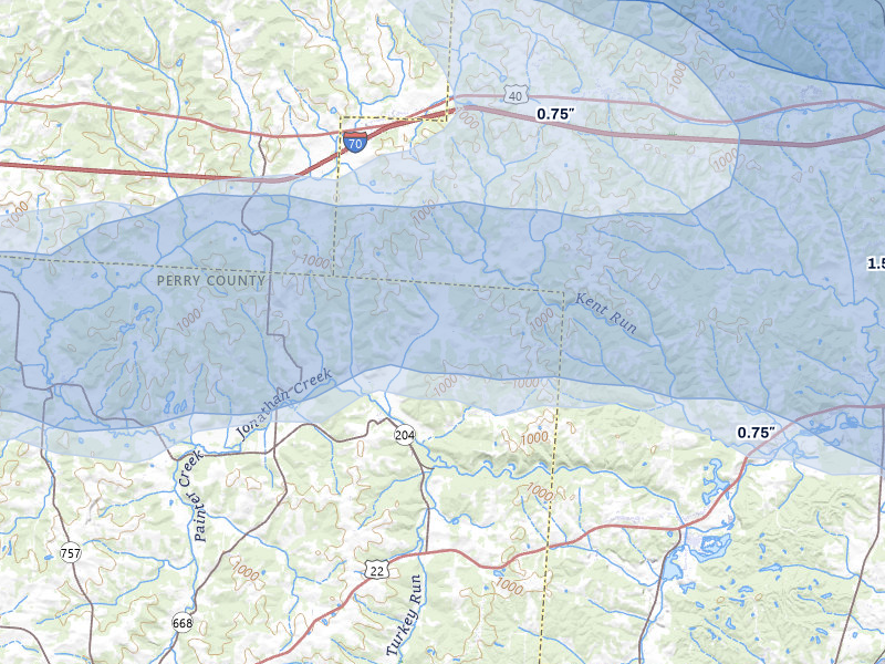NEXRAD radar-signature map of the hail over Mount Perry, OH
