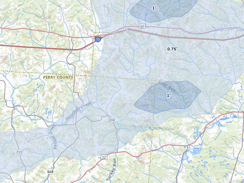NEXRAD radar-signature map of the hail storm over Mount Perry, OH on Aug 8, 2026
