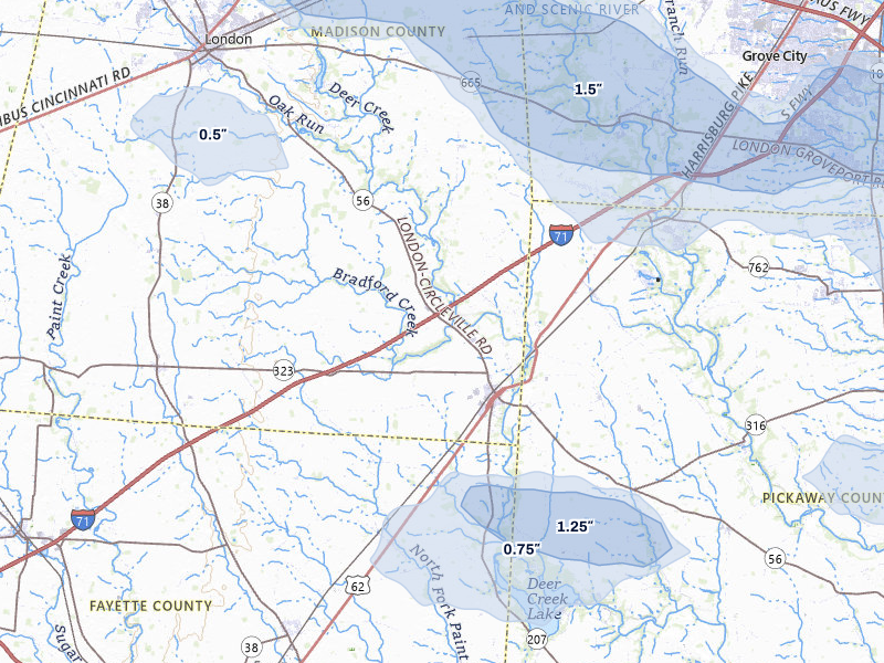 NEXRAD radar-signature map of the hail storm over Mount Sterling, OH on Mar 22, 2026