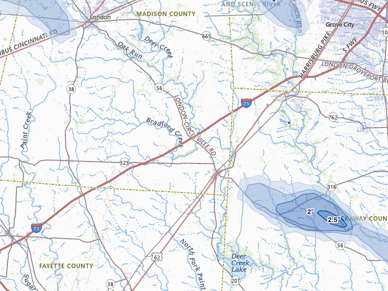 NEXRAD radar-signature map of the hail storm over Mount Sterling, OH on Jun 6, 2026