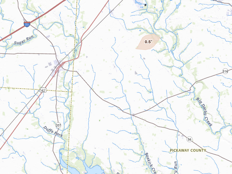 Radar-estimated hail-size map of the storm over Mount Sterling, OH on Aug 7, 2026