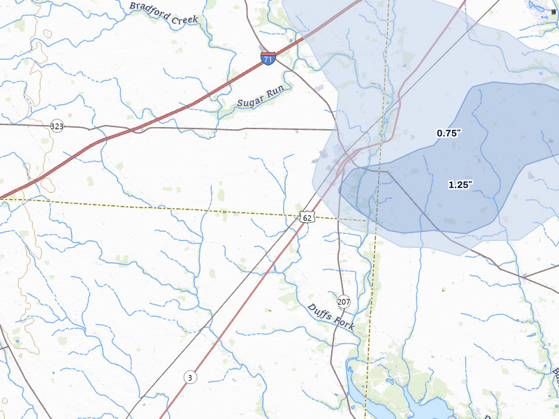 NEXRAD radar-signature map of the hail storm over Mount Sterling, OH on Aug 7, 2026