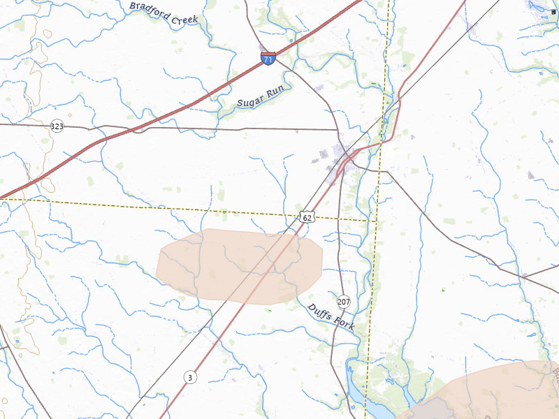 Radar-estimated hail-size map of the storm over Mount Sterling, OH on Aug 8, 2026