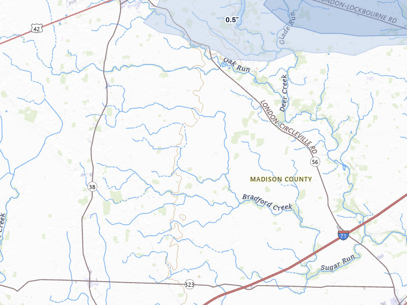 NEXRAD radar-signature map of the hail storm over Mount Sterling, OH on Aug 8, 2026