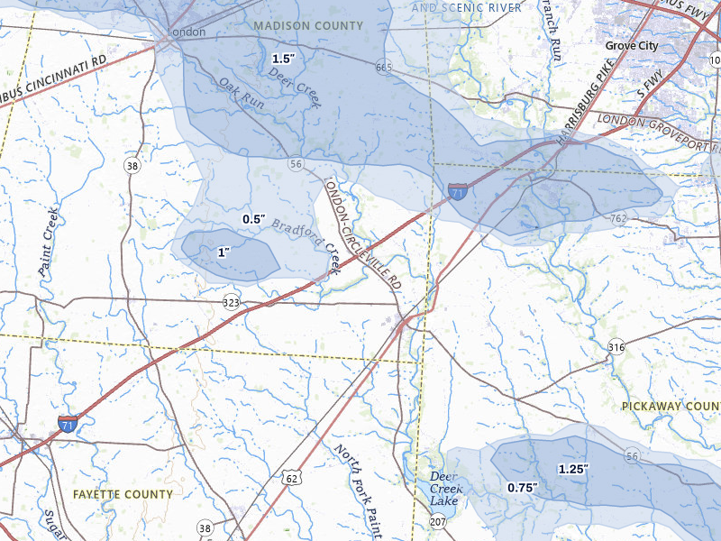 NEXRAD radar-signature map of the hail storm over Mount Sterling, OH on Aug 10, 2026