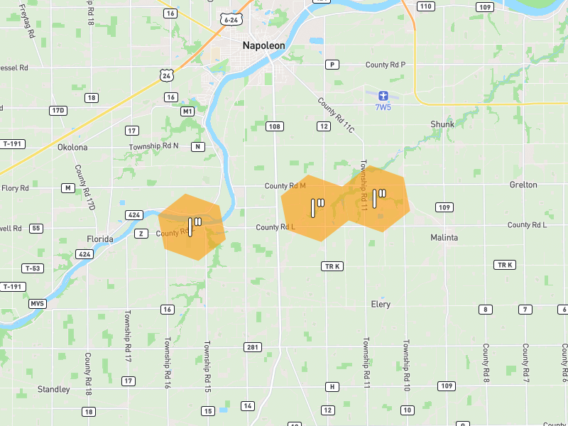Hail map of Napoleon, OH on Jul 21, 2026, hail up to 1"