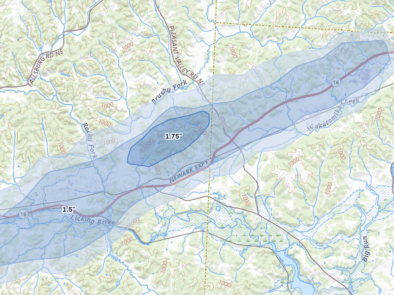 NEXRAD radar-signature map of the hail storm over Nashport, OH on Mar 7, 2026