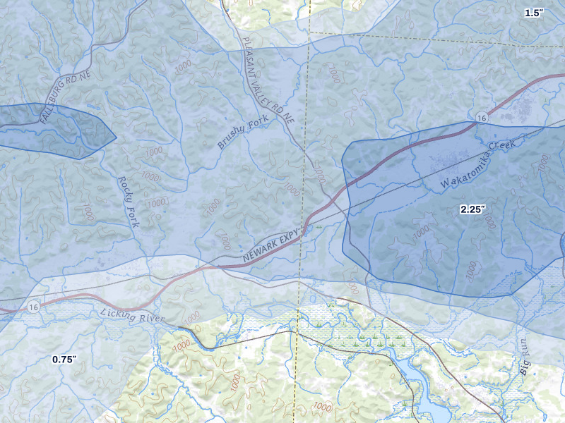 NEXRAD radar-signature map of the hail storm over Nashport, OH on Mar 22, 2026