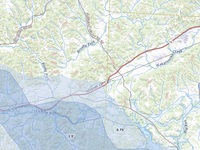 NEXRAD radar-signature map of the hail over Nashport, OH