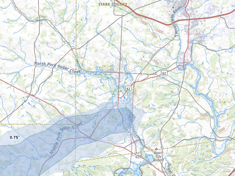 NEXRAD radar-signature map of the hail storm over Navarre, OH on Mar 22, 2026