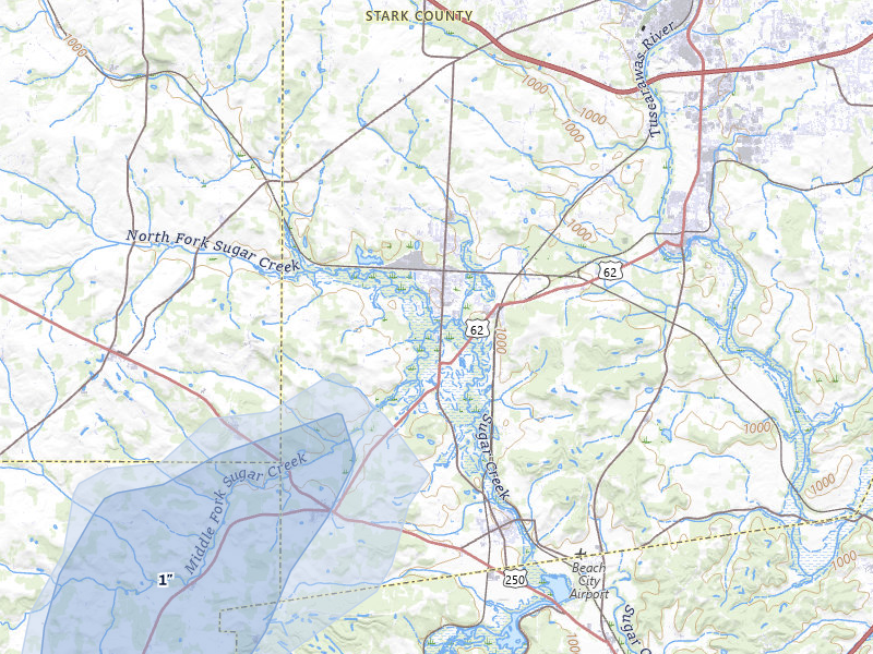 NEXRAD radar-signature map of the hail over Navarre, OH