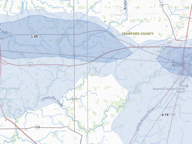 NEXRAD radar-signature map of the hail storm over Nevada, OH on Mar 22, 2026