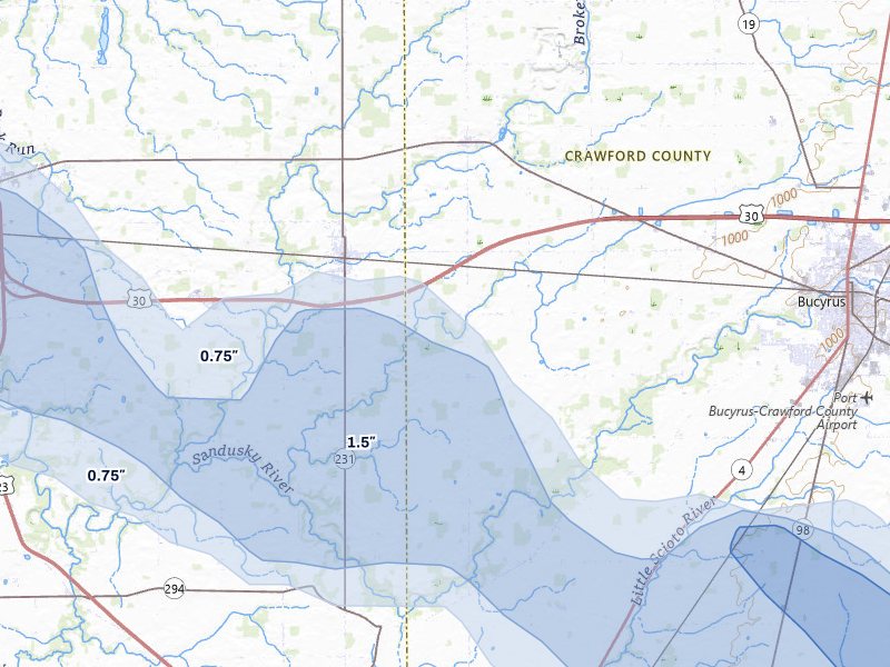 NEXRAD radar-signature map of the hail over Nevada, OH