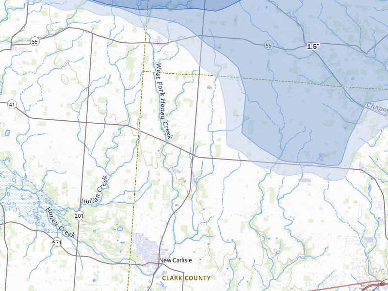 NEXRAD radar-signature map of the hail storm over New Carlisle, OH on Mar 22, 2026
