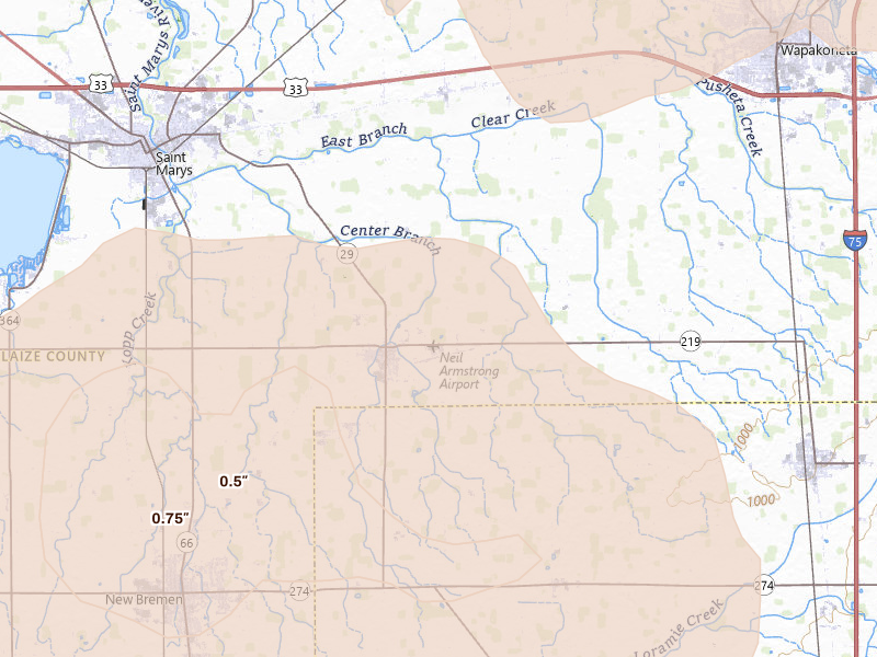 Radar-estimated hail-size map of the storm over New Knoxville, OH