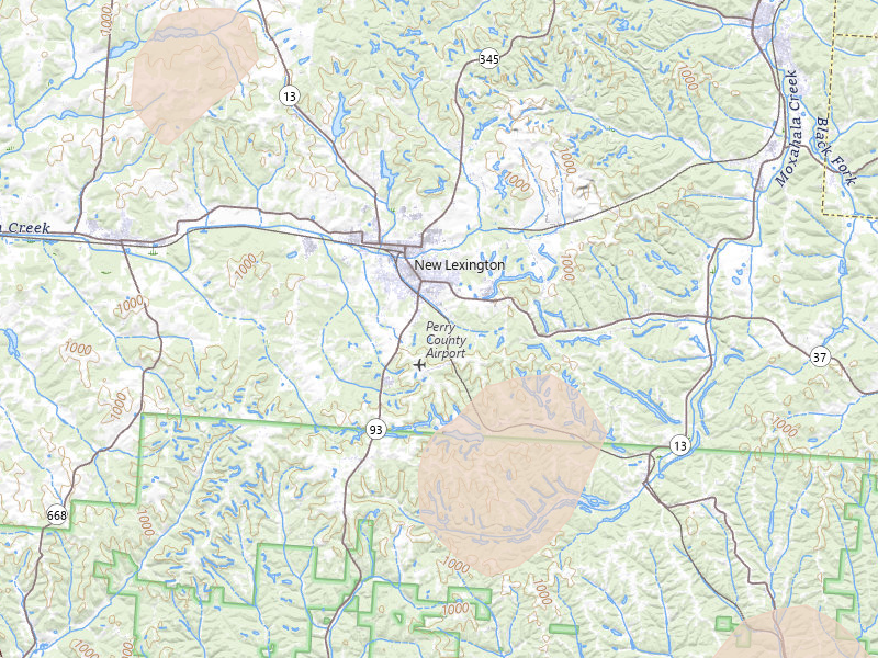 Radar-estimated hail-size map of the storm over New Lexington, OH on Jul 17, 2026