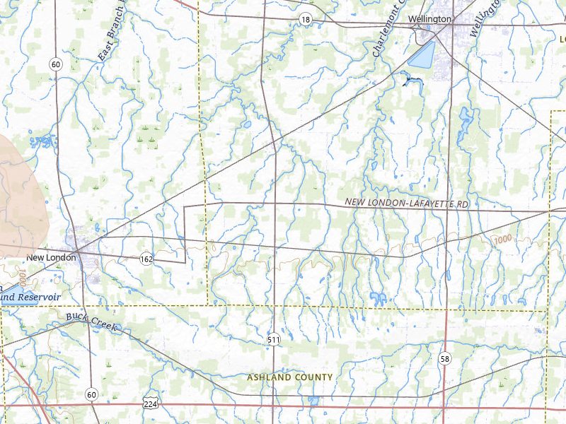 Radar-estimated hail-size map of the storm over New London, OH on Apr 22, 2026